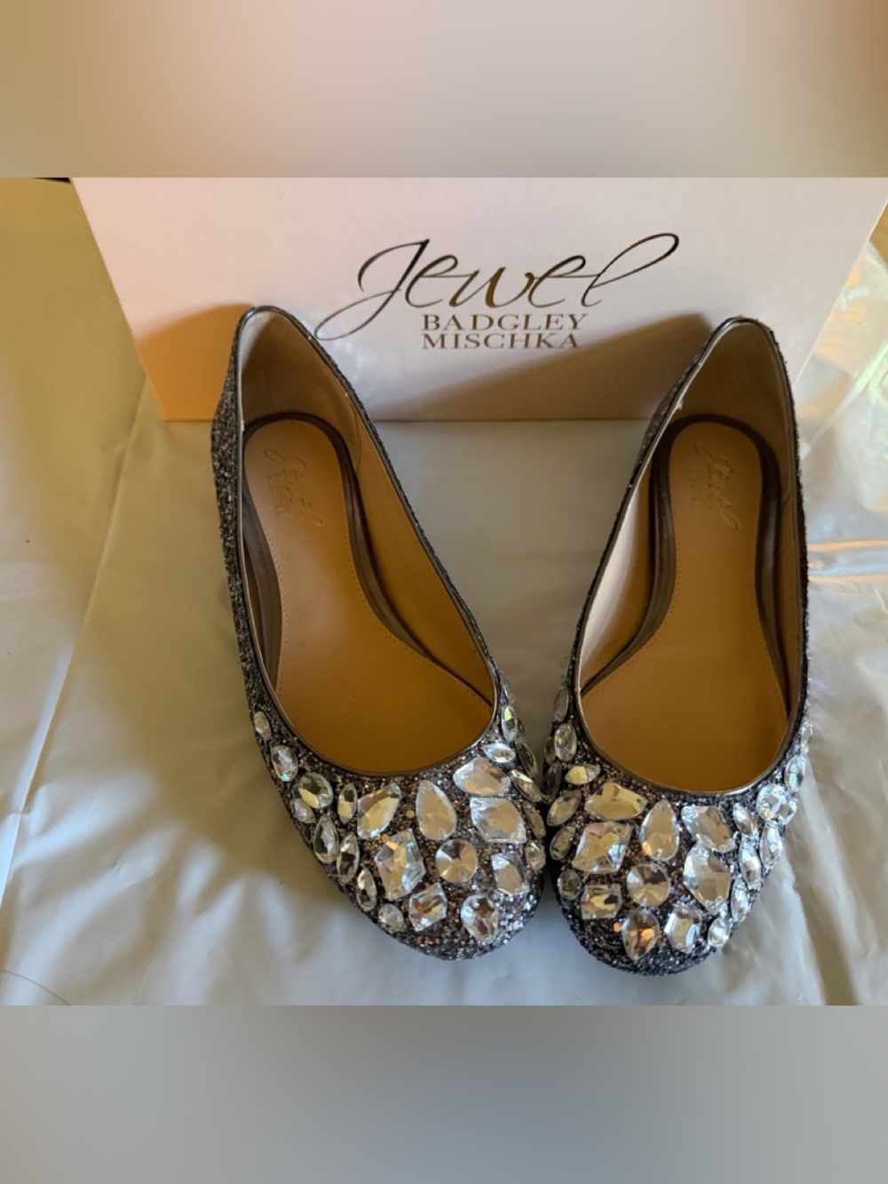 Jewel Badgley Mischka Silver Crystal-Embellished Women's Flats